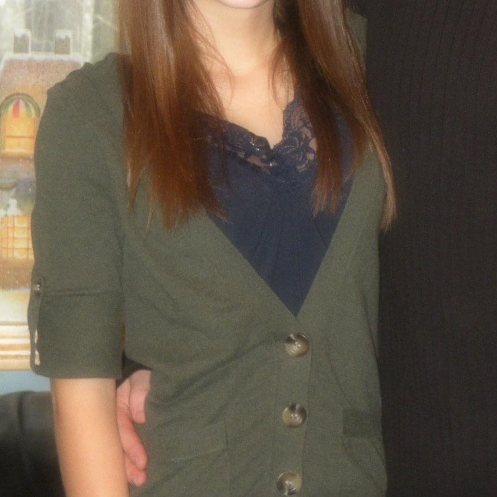 XS - Olive Green - American Eagle - Hooded Sweater - 3/4 Sleeves